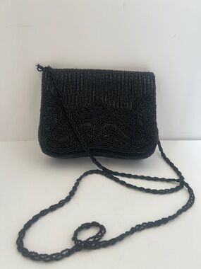 La Regale Black Beaded Crossbody Bag